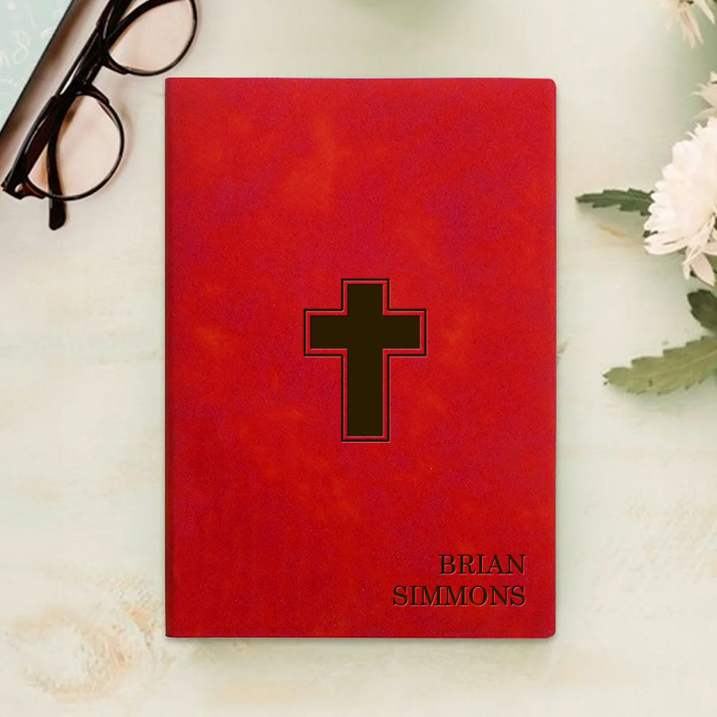 Personalized Cross Prayer Journal Leather A5 Notebook with Name Religious Bible Study Notebook First Communion Gifts Confirmation Gift Religious Gift