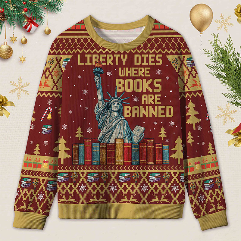 Personalized Freedom to Read Defiant Ugly Sweater Holiday Gift for Book Lovers