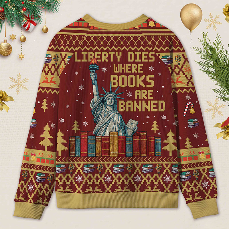 Personalized Freedom to Read Defiant Ugly Sweater Holiday Gift for Book Lovers