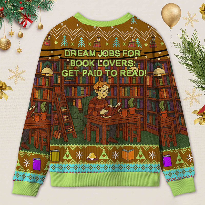 Personalized Library Interpretation Ugly Sweater Holiday Gift for Book Lovers