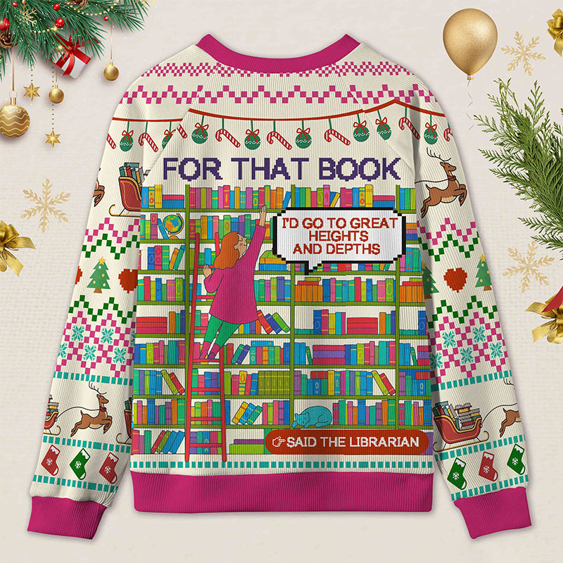 Personalized Library Slogan Witty Ugly Sweater Holiday Gift for Librarians