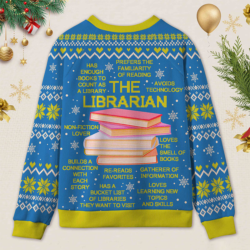 Personalized Librarian Book Spirit Ugly Sweater Holiday Gift for Librarians