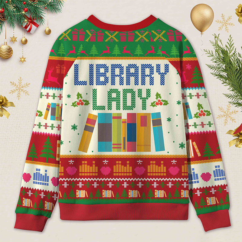 Personalized Library Themed Ugly Sweater Holiday Gift for Librarians