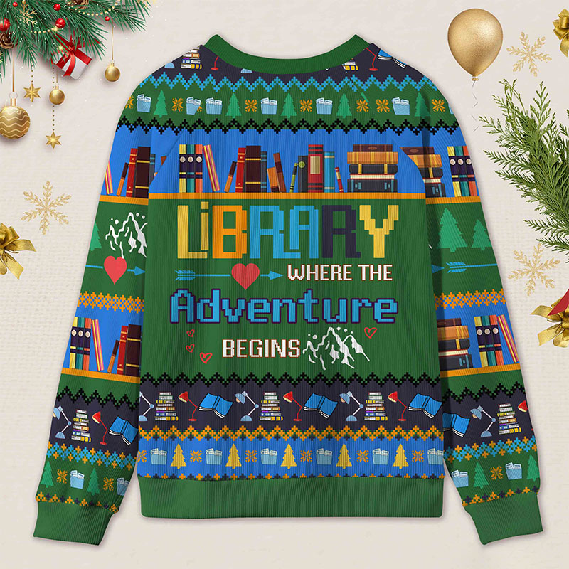Personalized Library Adventure Ugly Sweater Holiday Gift for Librarians