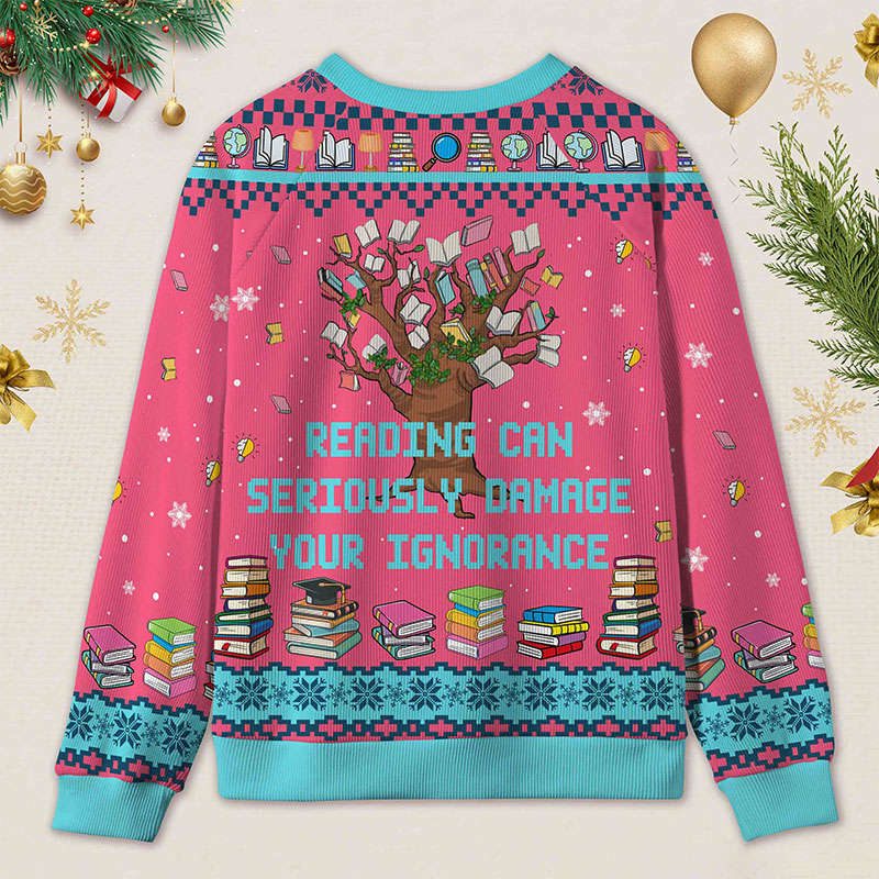 Personalized Funny Library Ugly Sweater Holiday Gift for Book Lovers