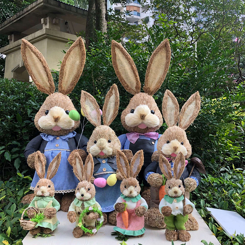 Decorative Straw Rabbits 35cm | Easter Bunny Figurines | Cute Easter Table Decorations