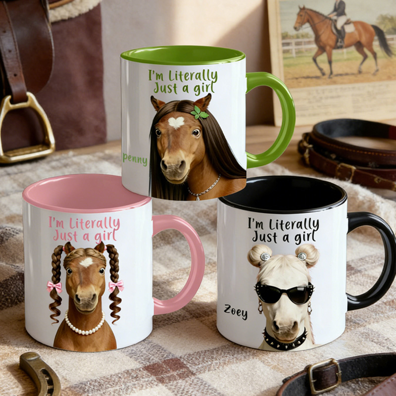 Personalized Literally Just a Girl Funny Horse Mug Ceramic Cup Gift for Horse Riding Equestrian Lovers