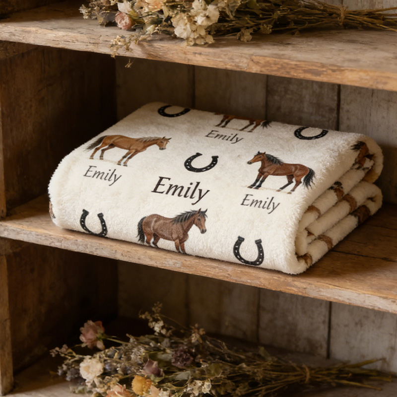 Personalized Horse Name Custom Throw Blanket Gift for Riding Lovers Equestrian Lovers