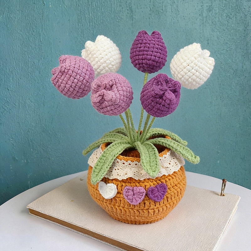 Mothers Day Gift Handmade Knitted Flower Pot Crochet Tulip Plant Gift for Mom Grandma Mother's Day Gifts