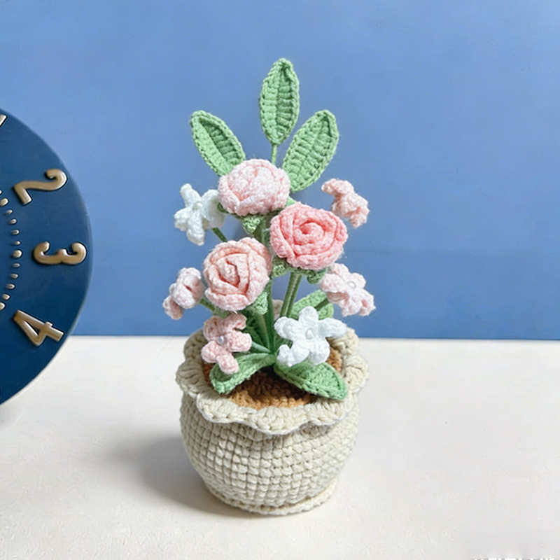 Mothers Day Gift Handmade Knitted Flower Pot Crochet Baby's Breath Roses Mars Orchid Plant Gift for Mom Grandma Mother's Day Gifts