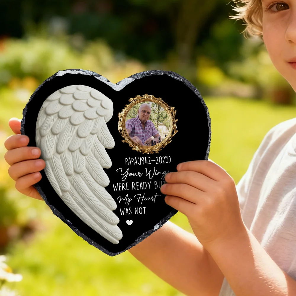 Personalized Angel Wing Heart Memorial Photo Garden Stone with Name Garden Decoration Memorial Gift for Loss of a Loved One Pet Owners
