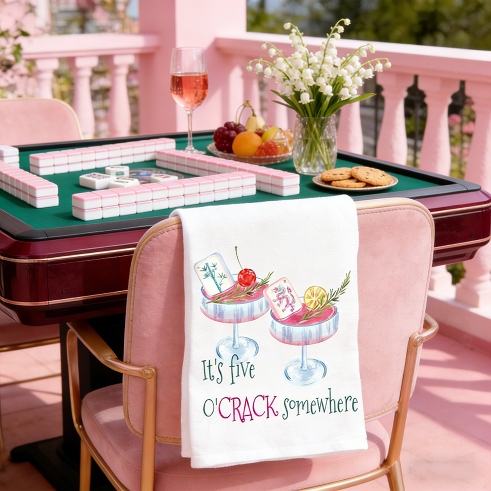 Mahjong Tea Towel – It’s Five O’Crack Somewhere Funny Kitchen Towel Gift for Mahjong Lovers
