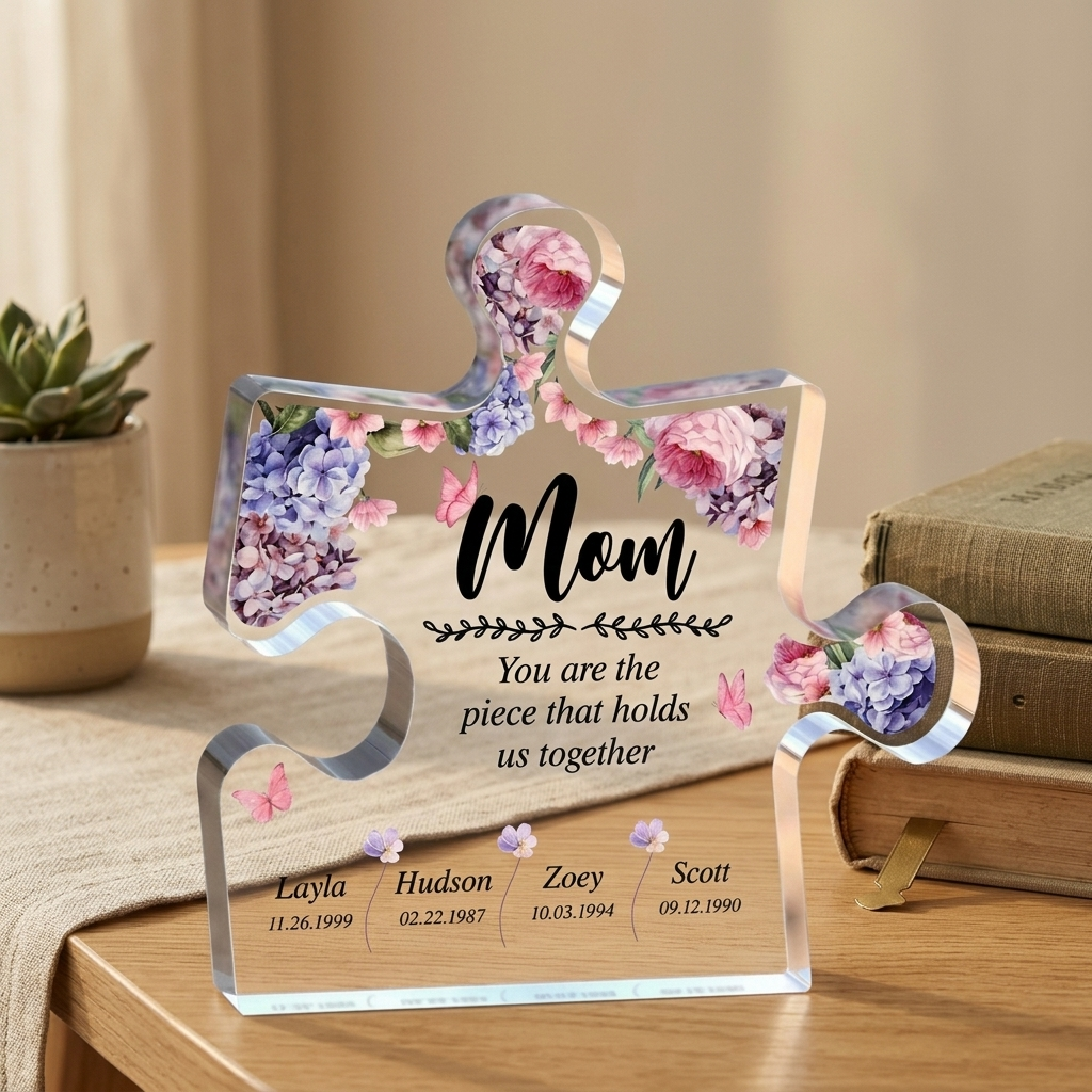 Personalized Puzzle Piece Acrylic Plaque – ‘Mom,You Are the Piece That Holds Us Together’ Mother’s Day Gift