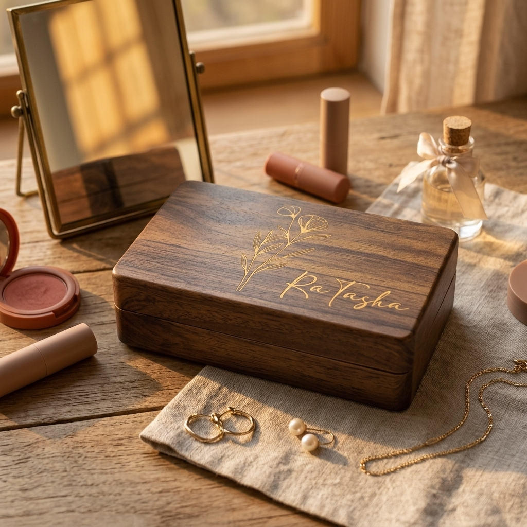 Personalized Walnut Jewelry Box with Name Engraving Mother's Day Gift for Mom