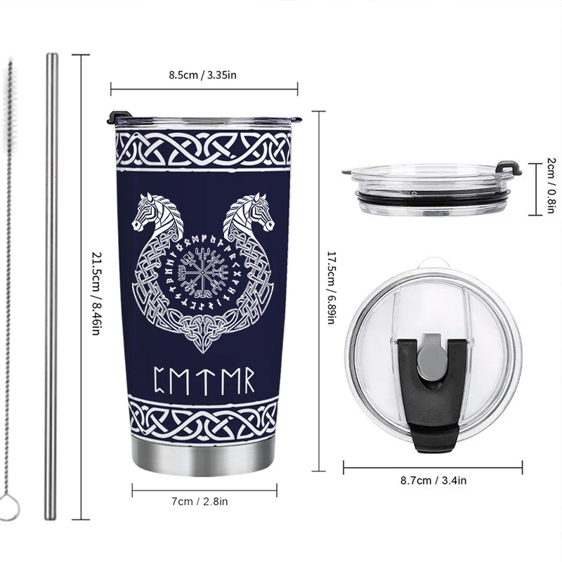 Personalized Multicolor Horse Celtic Guardians Viking Runes Norse Mythology Insulated Tumbler with Name Travel Daily Use Birthday Gift for Equestrain Lovers