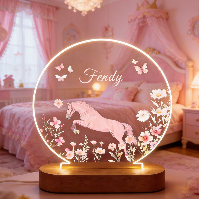 Personalized Floral Horse LED Night Light Horse Gifts for Girls for Riding Lovers and Equestrian Lovers 