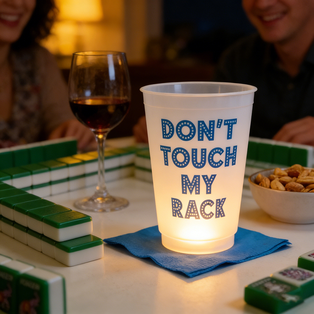 Mahjong Don’t TOUCH my rack! 16 oz Reusable Plastic Cups for Mahjong Party or Game Night