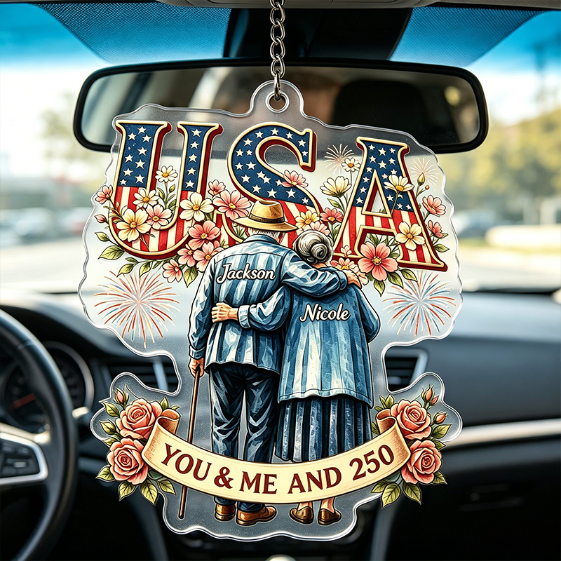 Personalized Couple Car Ornament USA 250 Years Freedom Car Ornament for Couple Old Couple Gift