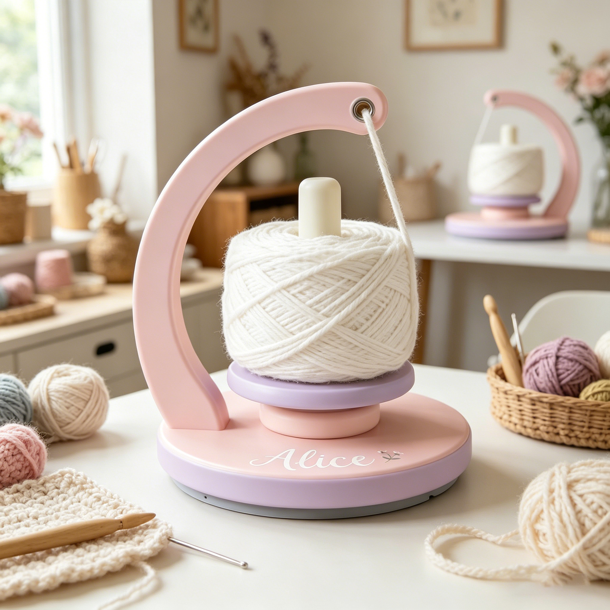 Personalized Hand-Crank Yarn Ball Winder – Manual Wool Spinner for Crochet & Knitting, Custom Name Craft Tool
