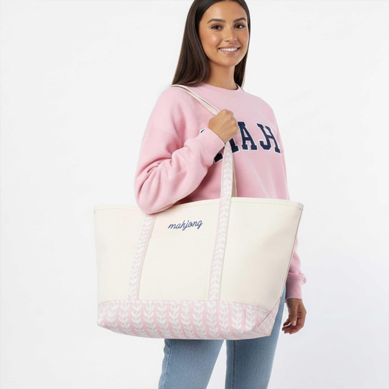 Mahjong Carry Set Personalized Embroidered Mahjong Tote Bag Canvas Carrier Cotton Pouch Block Mat Straps Custom Gift