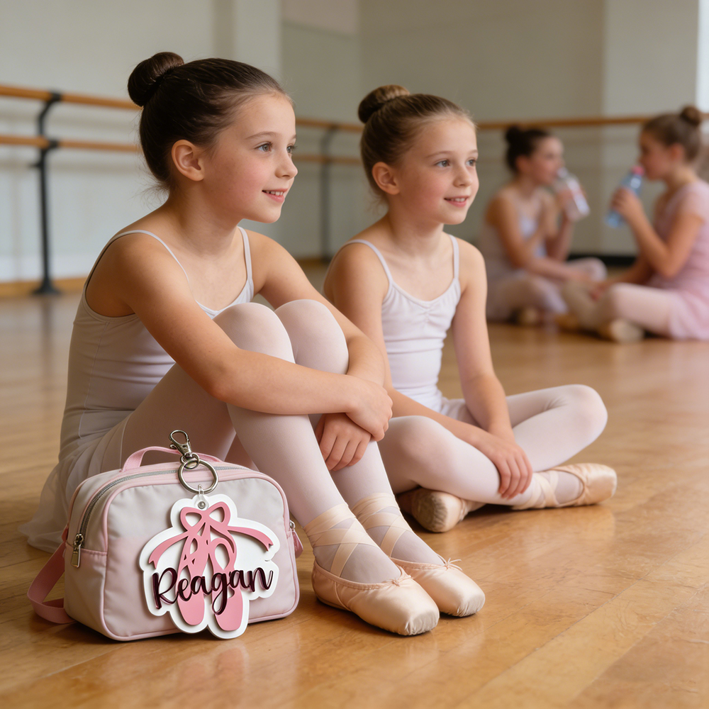 Custom Name Ballet Slipper Keychain Adorable Pink Acrylic Charm for Dance Bags and Personalized Ballerina Gifts