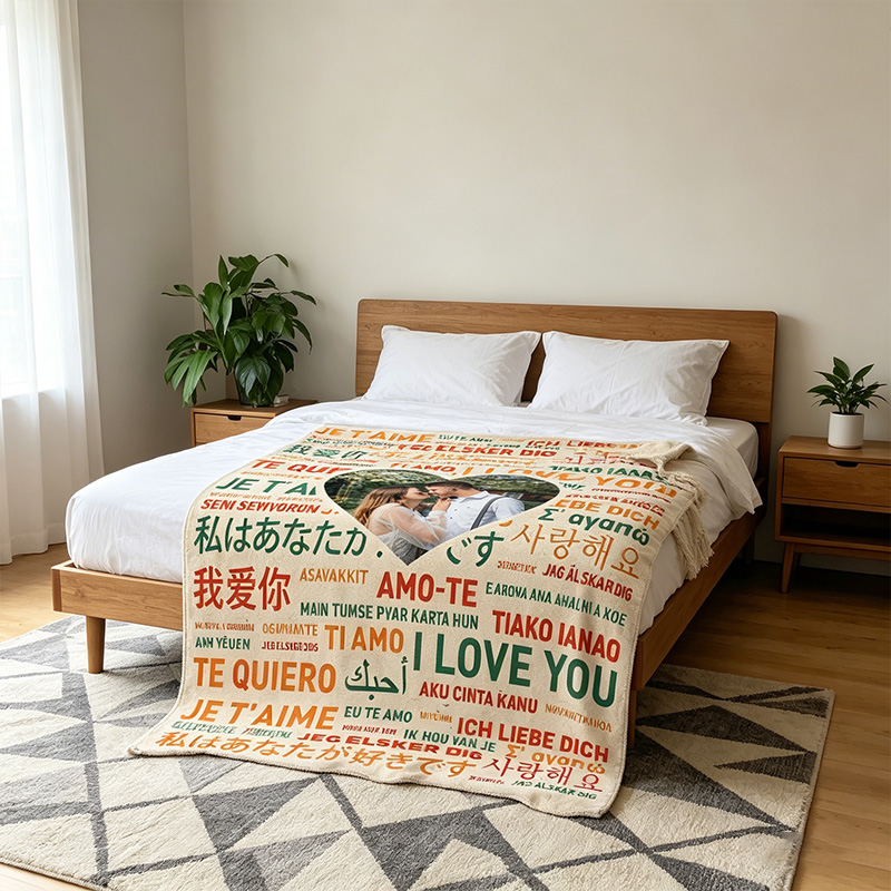 Personalized Love in All Languages Couple Blanket with Names Couple Anniversary Gift Wedding Gift for Newlyweds