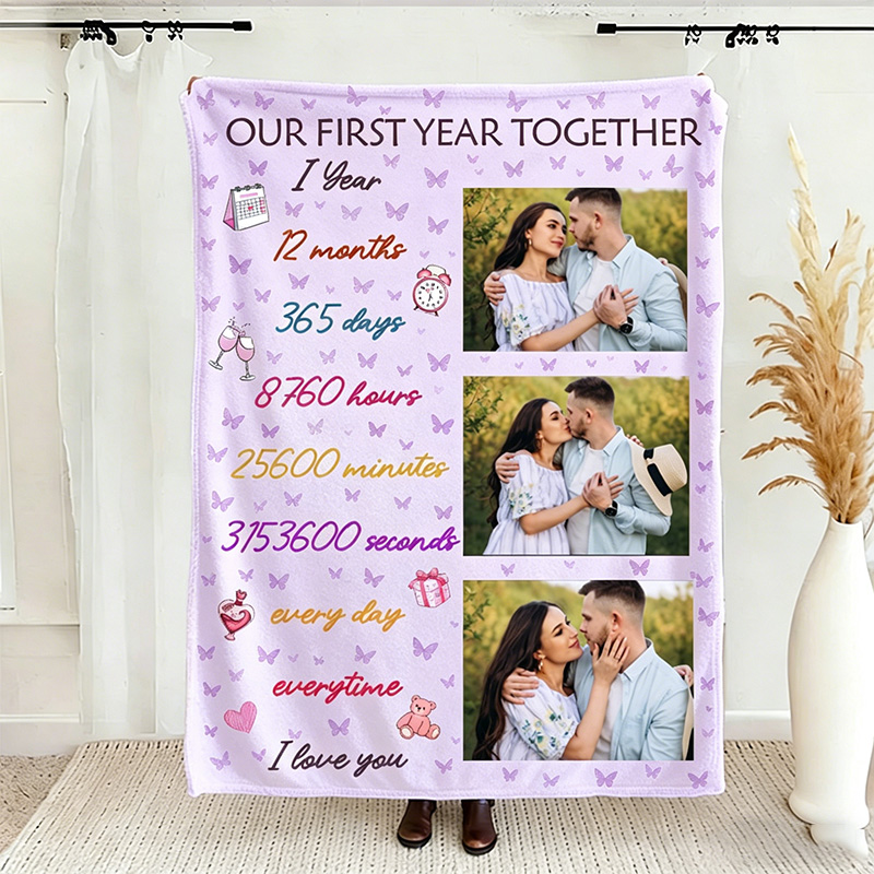 Personalized Our First Year Together Couple Blanket Photo Blanket for Couple Anniversary Gift for Her 