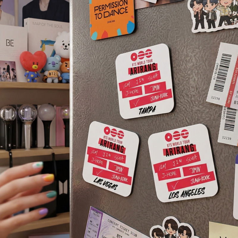  Personalized City World Tour Kpop Inspired Red Lettering Logo Art Collectible K-Pop Fan Gift Refrigerator Magnets