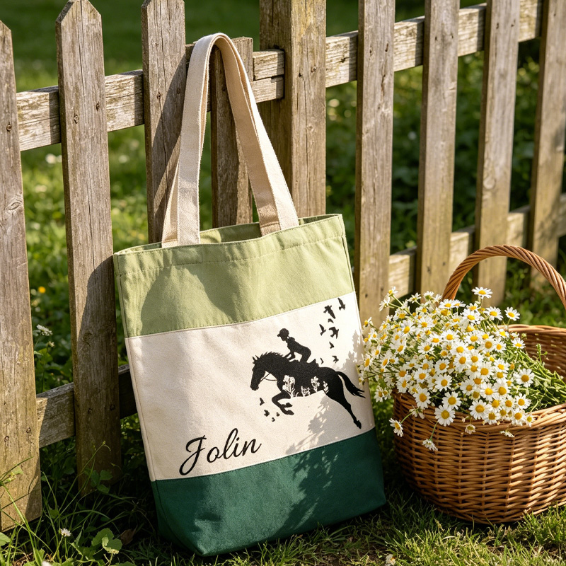Personalized Floral Horse Birth Month Flower Tote Bag Horse Lover Horseback Riding Farm Gift for Girl Equestrian Riding Lovers