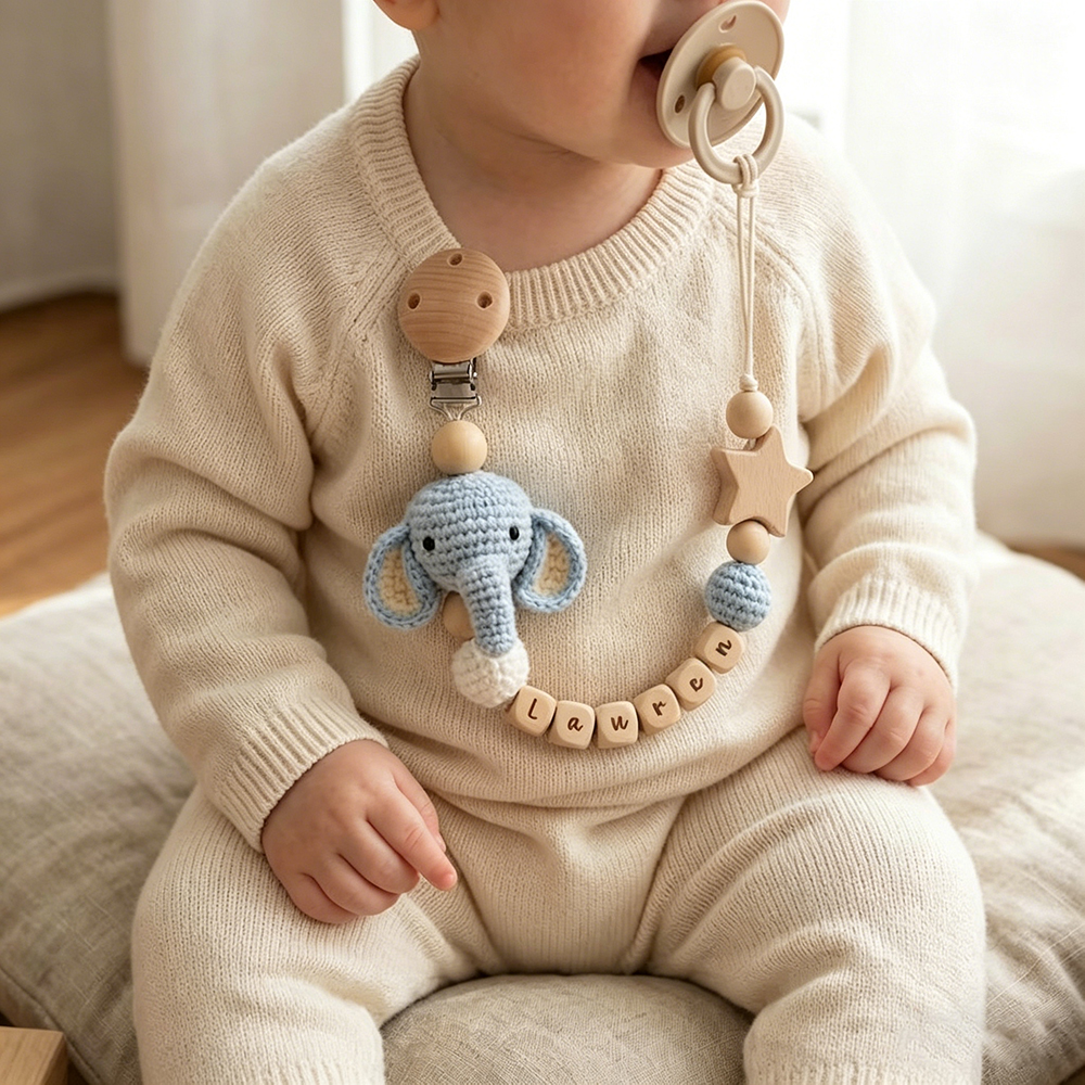 Personalized Crochet Pacifier Clip Custom Name Baby Pacifier Holder Neutral Boho Baby Accessory Newborn Gift Baby Shower Present