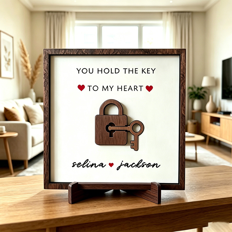Personalized You Hold The Key to My Heart Couple Wooden Sign Plaque Custom Wooden Sign Gift for Couple Valentine's Day Gift for Couple