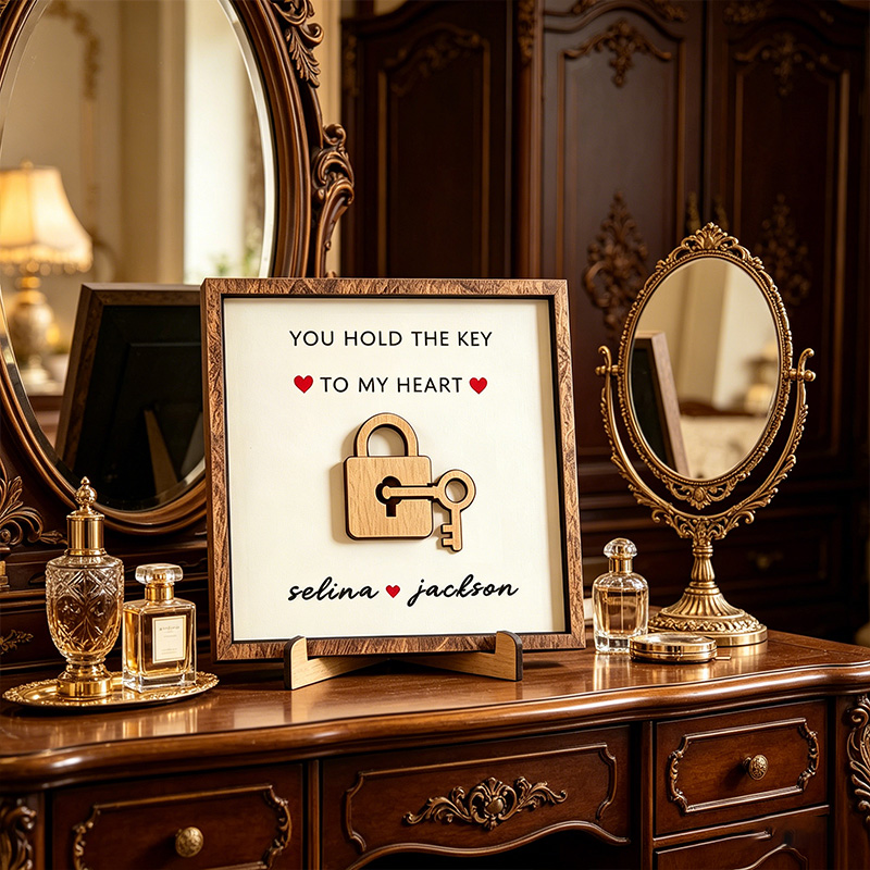 Personalized Wooden You Hold The Key to My Heart Couple Wooden Sign Plaque Custom Wooden Sign Gift for Couple Valentine's Day Gift for Couple