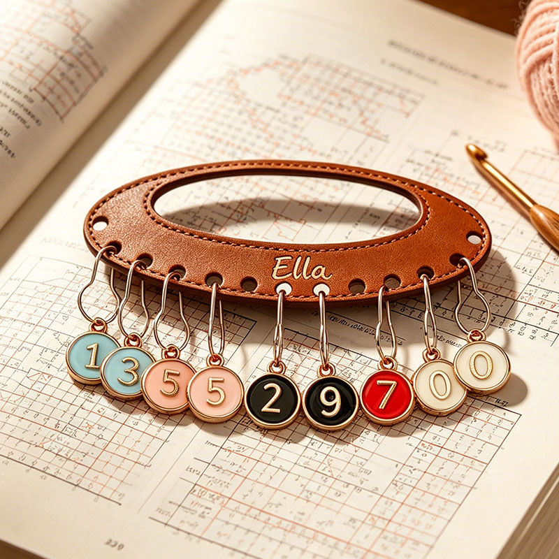 Personalized Removable Plastic Leather Wood Counting Number Stitch Markers Charm with Engraved Name and Holder Birthday Gift for Crochet Knitting Lovers