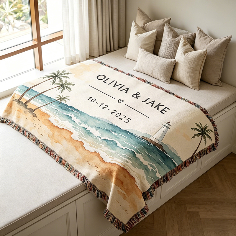 Personalized Couple Blanket with Names Ocean Theme Couple Blanket Wedding Gift for Newlyweds