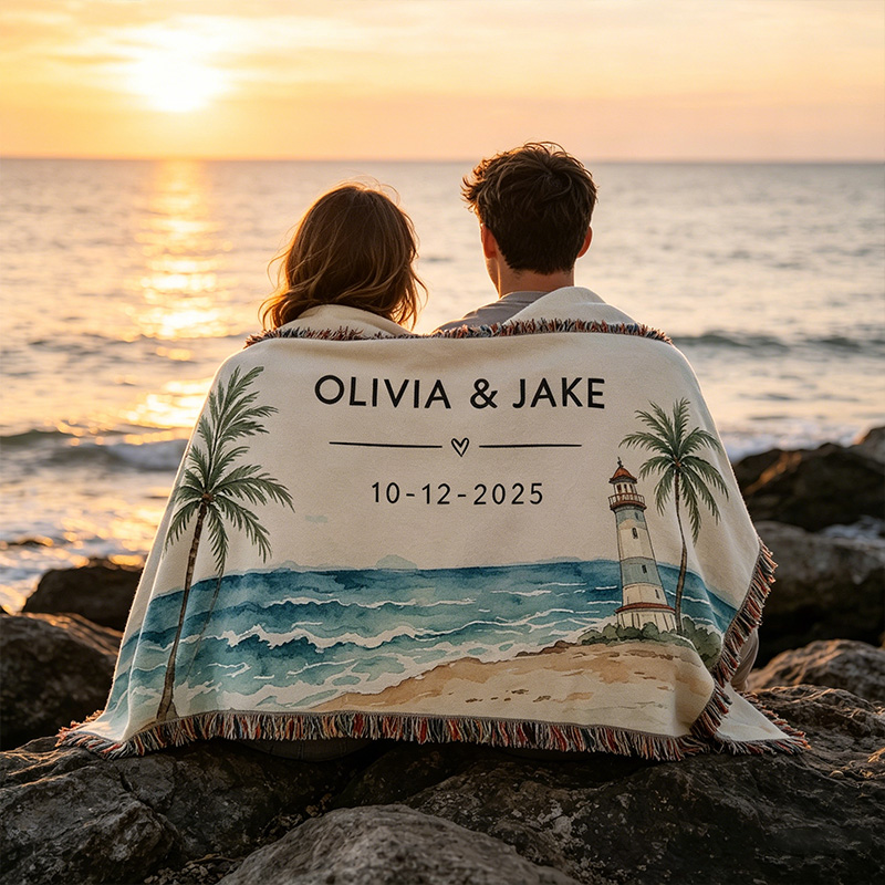Personalized Couple Blanket with Names Ocean Travel Lovers Engagement Gift Couples Names Wedding Gift Engagement Couple Gift