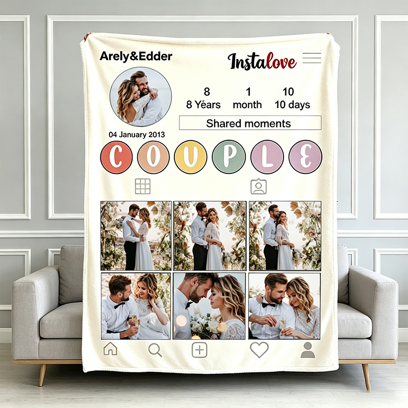 Personalized Couple Blanket with Names Custom Photo Poster Blanket Valentine Gift Gift for Husband Gift For Wife
