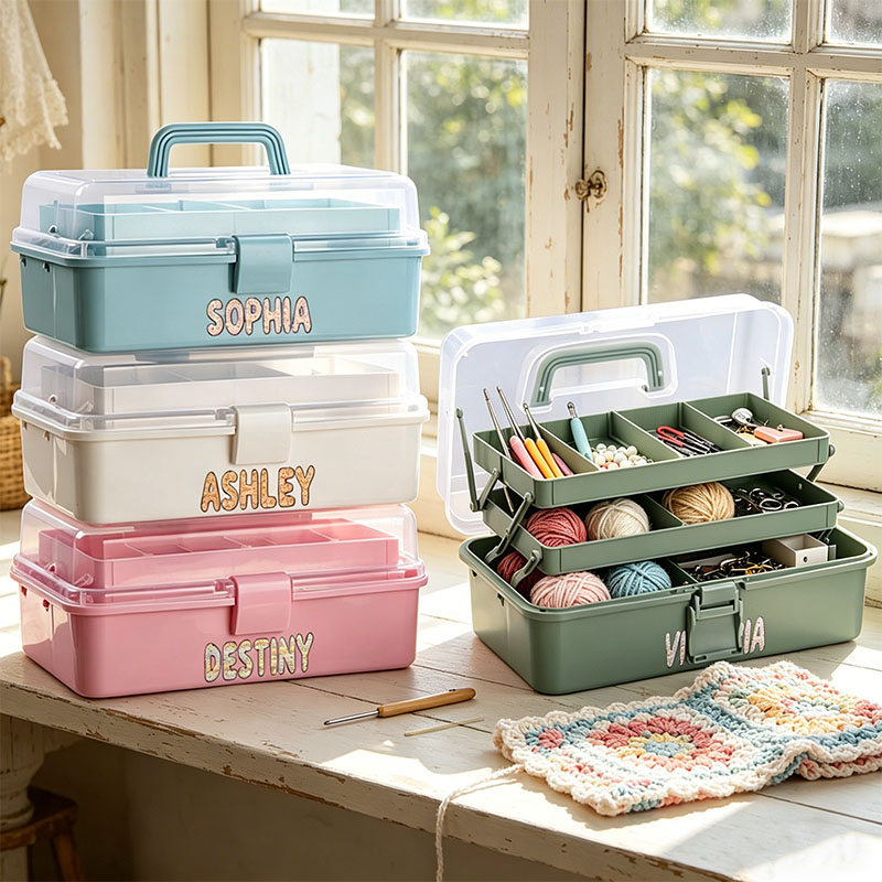 Personalized Crochet Hook Tackle Box Organizers and Storage Craft Organizers and Storage Three Layer Sewing Box With 2 Trays Medicine Storage Box With Handle For Nail Makeup Diamond Painting Building Blocks