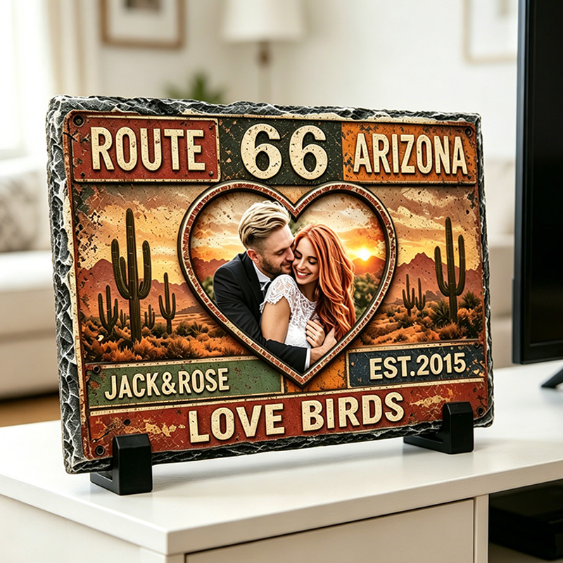 Personalized Couple Photo Stone with Stand Vintage Americana License Couple Plaque Valentine Gift for Couple