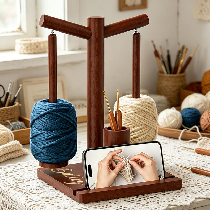 Wooden Yarn Holder for Crocheting and Knitting Upgraded Magnetic Rotating Yarn Spinner with 2 Spindles Perfect for Crocheting and Knitting Lovers