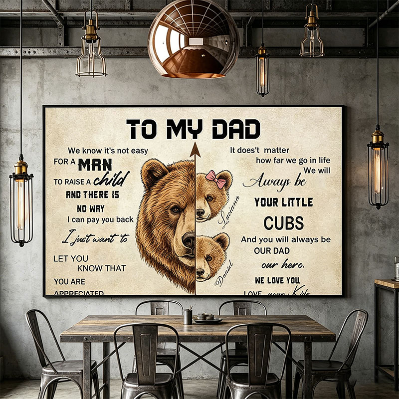 Personalized To My Dad Print Portrait Art Print with Kids Customed Wall Decor Father's Day Gift Home Decor Gift for Dad