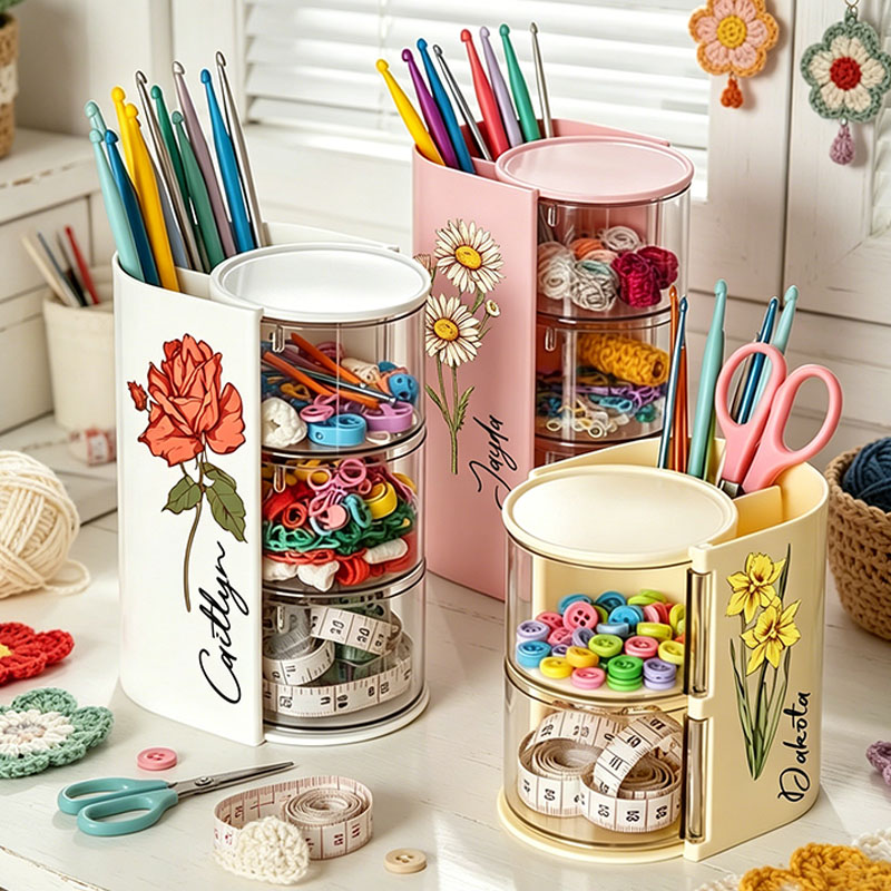 Rotary Crocheting Tools Storage Box Transparent Dust Multi Layer Square Crochet Tools Storage Rack