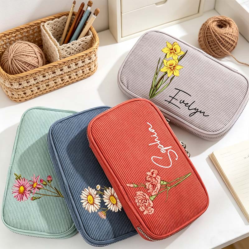 Personalized Corduroy Tool Storage Bag Multi Functional Crochet and Organizer Pouch Crochet Tool Storage Holder Colorful Organizer