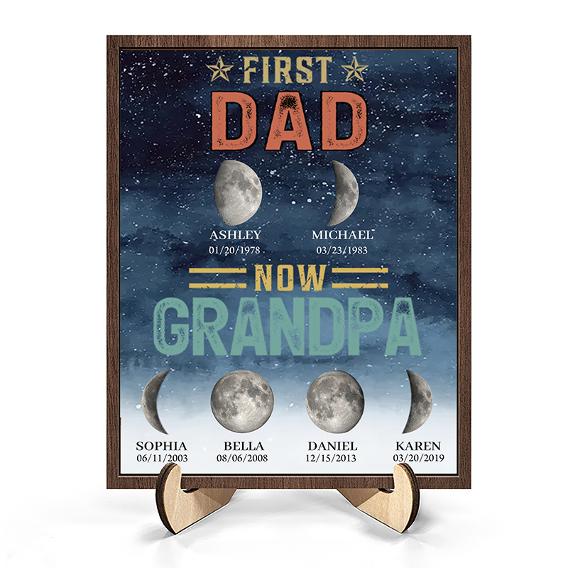 Personalized First Dad Now Grandpa Sign Papa Wooden Plaque with Kids Names Father's Day Gift For Dad Grandpa