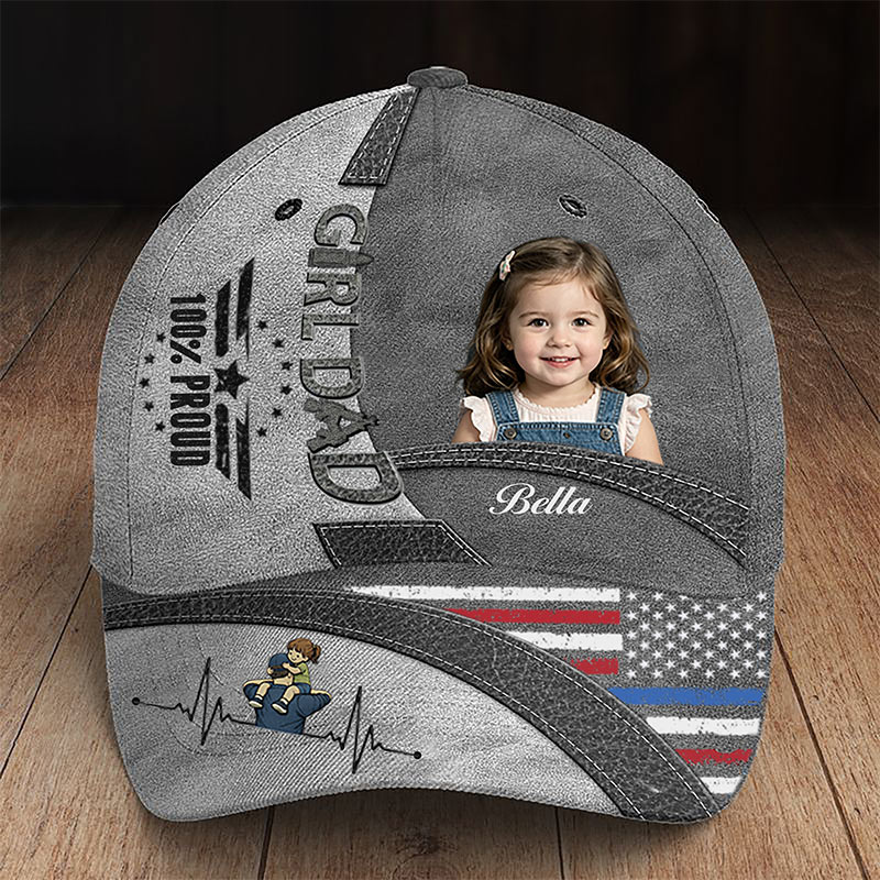 Personalized Girl Dad Baseball Cap Custom Dad Hat with Kids Photo Adjustable Sports Cap Father's Day Gifts