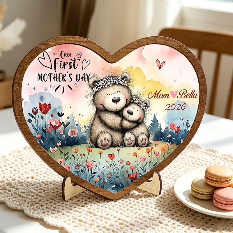 Personalized Our First Mother's Day Sign Mom with Little Kids Wooden Plaque Gift for Mom Grandma Mother's Day
