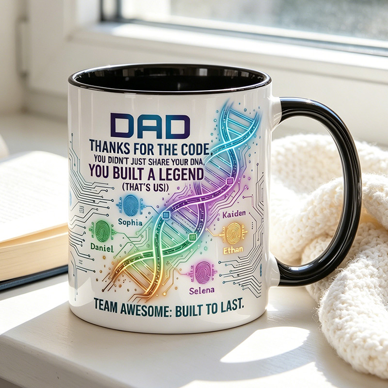 Personalized Dad Thanks For Sharing The Code 11 oz Ceramic Mug with 1-6 Names Father's Day Gifts for Dad Grandpa