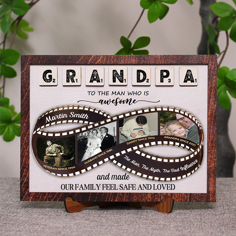 Personalized Grandpa Sign with Photos To The Man Who Is Awsome Wooden Plaque Papa Gifts Father's Day Gift For Him