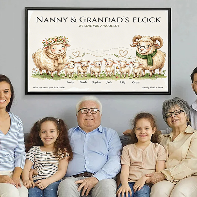 Personalized Goat Family Poster Frameless Framed Painting with 2-10 Names Home Decor Birthday Mother's Day Father's Day Gift for Mom Dad