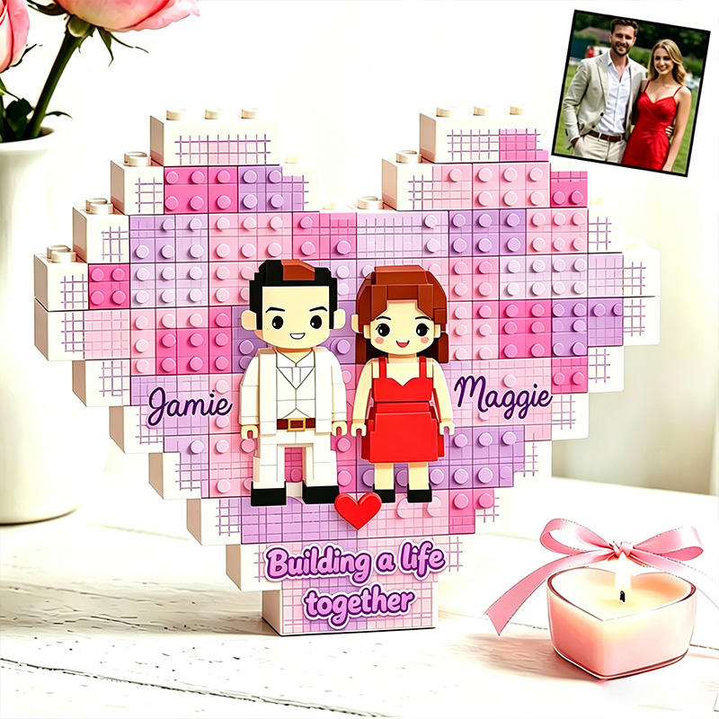 Personalized Couple Heart Building Block Puzzle Building a Life Together One Brick at a Time Blocks Valentine's Day Gift Anniversary Gift For Him Her