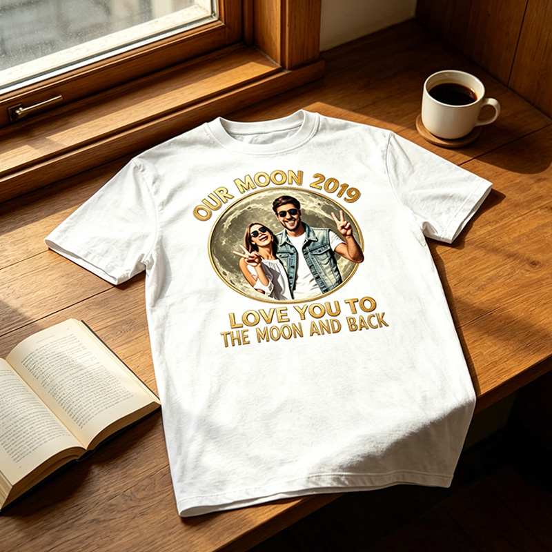 Personalized Couple Our Moon T-Shiet with Photo Custom Date Night Gift for Couple
